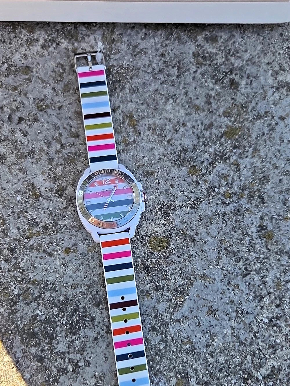 Coach Maddy Multi-Stripe Silicone Watch Striped White & Pink Watch